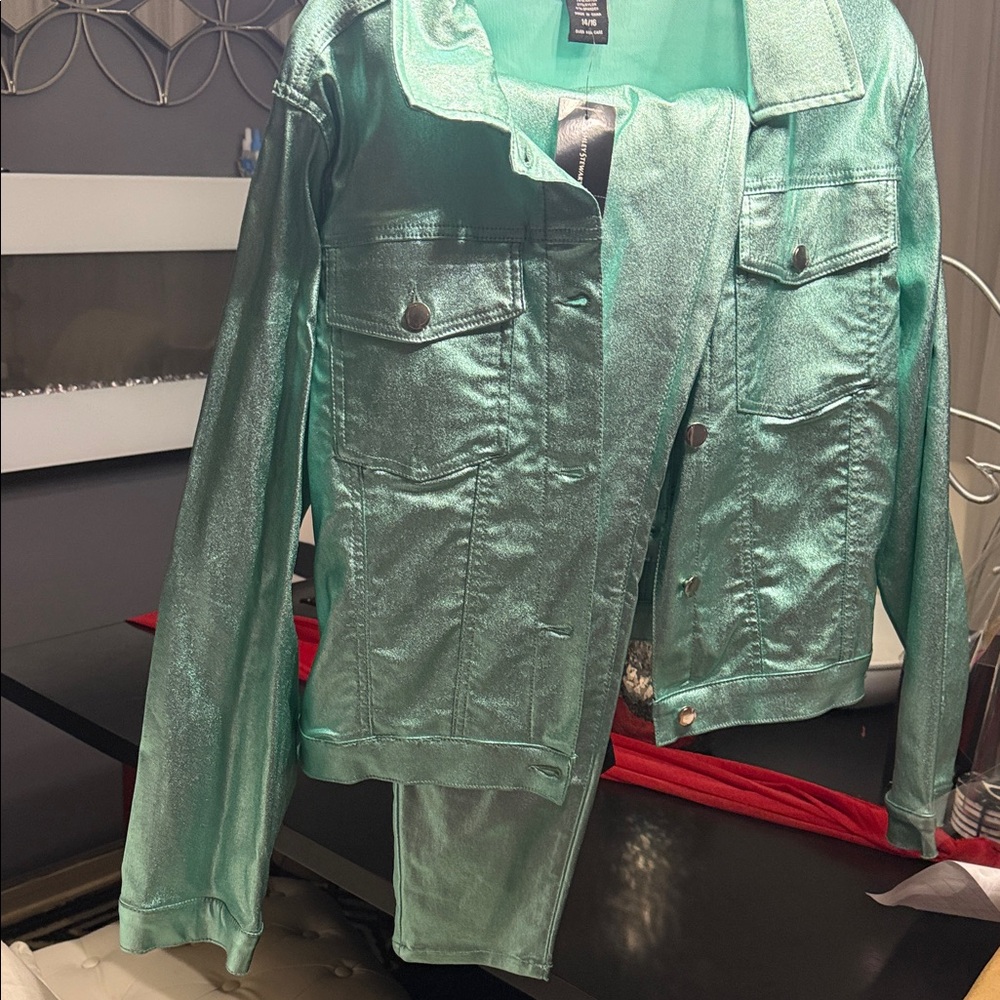 Ashley Stewart Shimmering Teal Jean Jacket